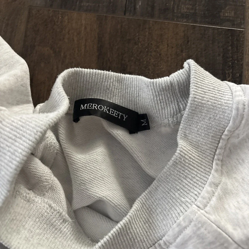 MEROKEETY Women's Medium‎ Pullover Sweatshirt Gray Lounge Comfy - Picture 2 of 3